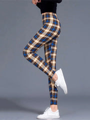 Women's High-Waisted Plaid Leggings – Push-Up Fitness & Casual Trousers