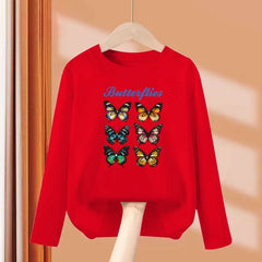 Paris Butterfly Eiffel Tower Long-Sleeve Cotton Tee for Girls