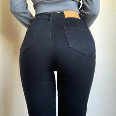 VintaFit Skinny Stretch Jeans – Washed Mid-Waist Pencil Trousers