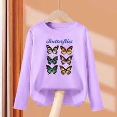 Paris Butterfly Eiffel Tower Long-Sleeve Cotton Tee for Girls