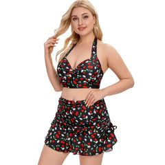 CurveChic Push-Up Halter Bikini Set with Skirt – Plus Size Two-Piece Swimwear
