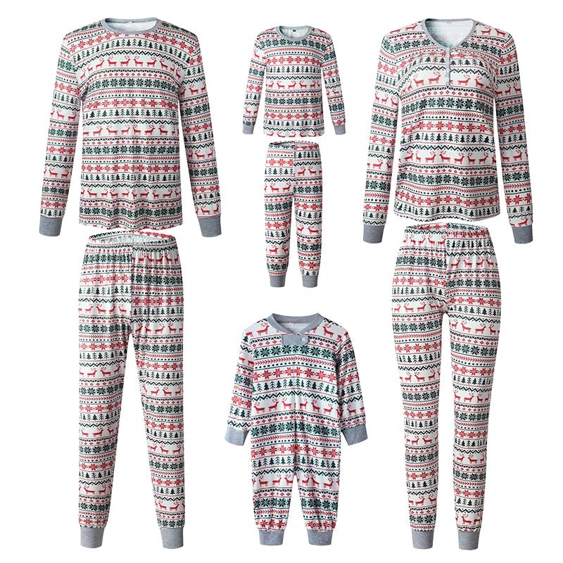 Matching Family Christmas Pyjamas, Red Fair Isle Reindeer Print