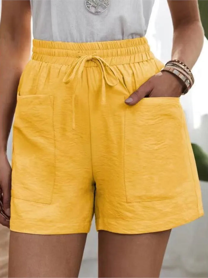 Women’s High-Waisted Linen Shorts, Casual Summer Sweatshorts with Pockets