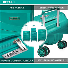 Kono 4-Piece Hard Shell Luggage Set – Lightweight, TSA Lock & Spinner Wheels