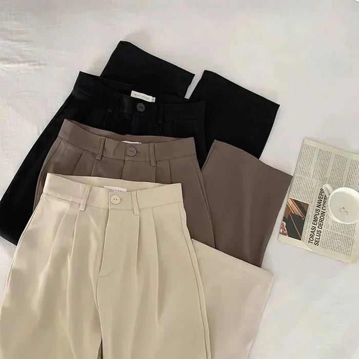 Women's High-Waisted Straight-Leg Trousers, Elegant Office & Casual Suit Pants