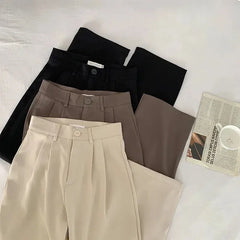 Women's High-Waisted Straight-Leg Trousers – Elegant Office & Casual Suit Pants