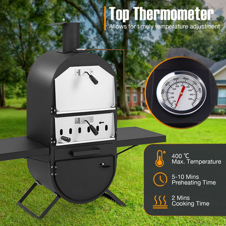 GOFLAME Outdoor Wood-Fired Pizza Oven – 2-Layer Cooking with Protective Cover