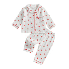 Girls’ Valentine’s Day Heart Print Pyjama Set – Long Sleeve Cotton Sleepwear