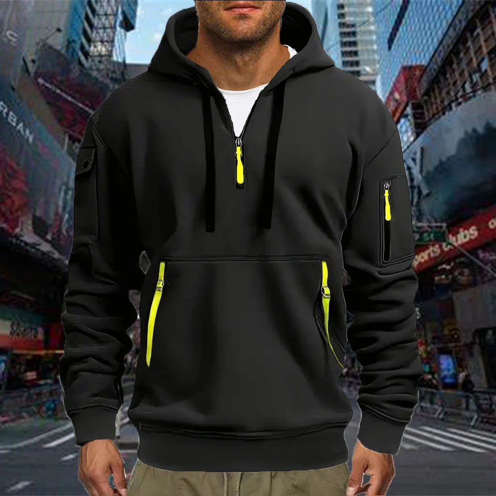 Men's Half-Zip Sports Hoodie with Zip Pockets