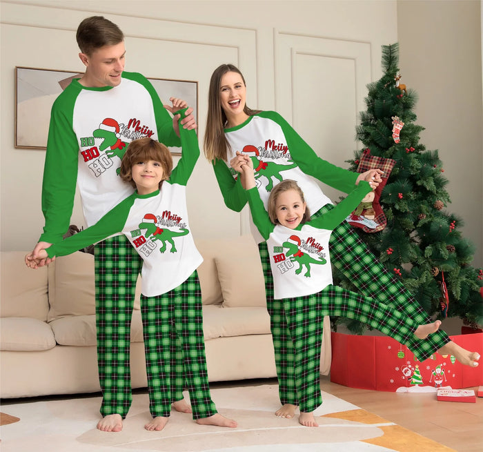 Dinosaur Family Christmas Pyjamas, Green Matching Sets, Green