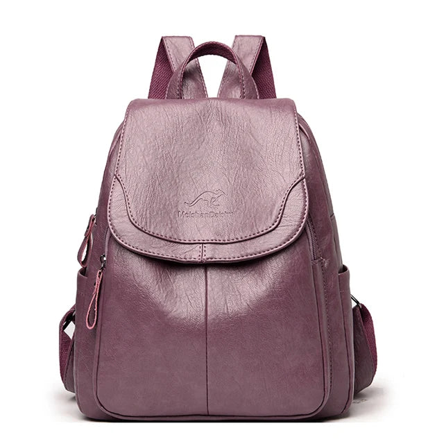 Women's Large Capacity PU Leather Backpack, Stylish Travel & School Bag, Purple