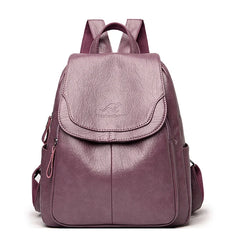 Women's Large Capacity PU Leather Backpack – Stylish Travel & School Bag