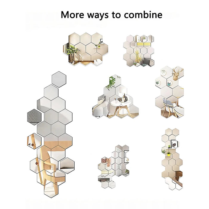 45-Piece Hexagon Mirror Wall Stickers, DIY Home Décor, image 2