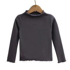 Girls' Frilled Turtleneck Long-Sleeve Top – Soft & Stylish