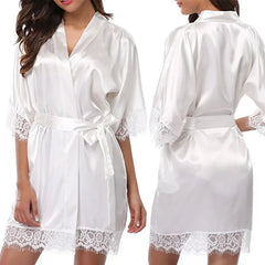 Silky Lace Trim Nightgown Robe