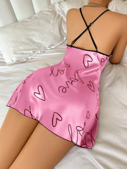 Heart & Letter Print Spaghetti Strap Nightdress