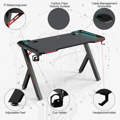 RGB Gaming Desk – Ergonomic Gamer Workstation with Carbon Fibre Surface