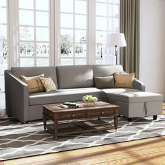 Dark Grey 3-Seater Corner Sofa Bed – L-Shaped Sofa with Storage