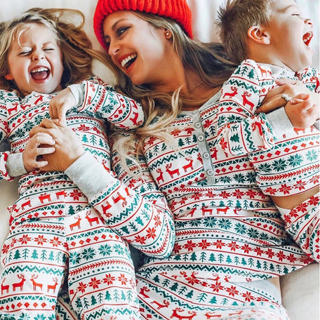 Matching Family Christmas Pyjamas, Red Fair Isle Reindeer Print