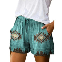 Women's High Waist Retro Print Shorts – Loose Fit with Pockets