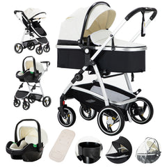 3-in-1 Luxurious Baby Stroller – High Landscape Travel Pram with Baby Carrier