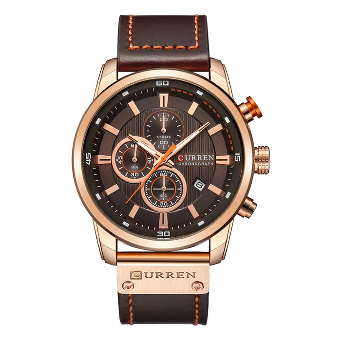 CURREN Luxury Chronograph Men's Quartz Watch, rose coffee