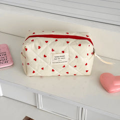 Quilted Heart Print Makeup Bag
