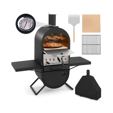 GOFLAME Outdoor Wood-Fired Pizza Oven – 2-Layer Cooking with Protective Cover