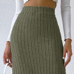 Women's Ribbed Maxi Skirt – High Waist Side Slit Slim Fit