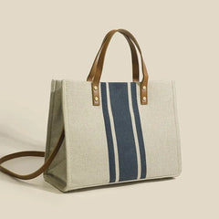 Striped Canvas Bucket Tote – Large Capacity Shoulder & Crossbody Bag