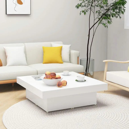 Modern White Coffee Table – 90x90x28 cm, Engineered Wood