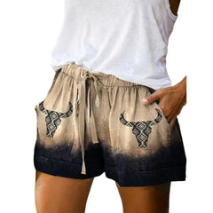 Women's High Waist Retro Print Shorts – Loose Fit with Pockets