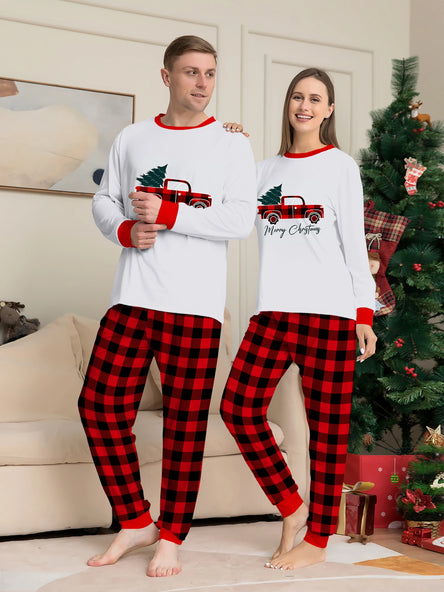 Festive Family Pyjama Set - Red & Green Plaid with Elk Design