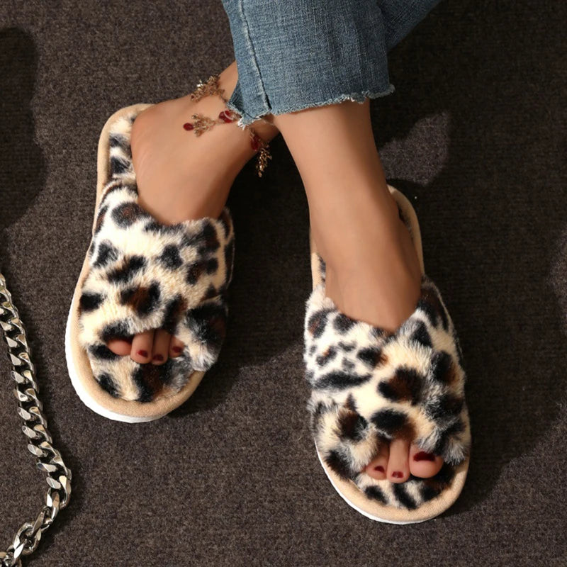 Women's Fluffy Cross-Band Slippers