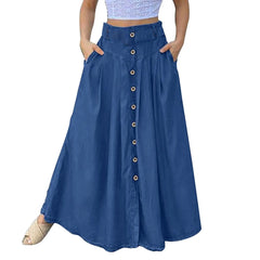 Women's High Waist A-Line Skirt – Casual Loose Fit with Pockets