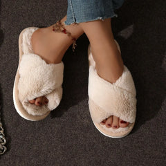 Women's Fluffy Cross-Band Slippers