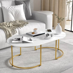 Modern Marble-Effect Coffee Table – Stylish Sofa Side Table for Living Room