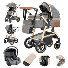 Luxurious 3-in-1 Baby Stroller – Portable High Landscape Folding Pram with Aluminum Frame