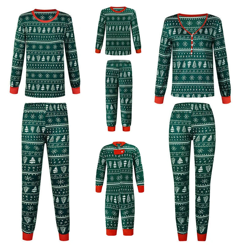 Matching Family Christmas Pyjamas, Green Fair Isle Print
