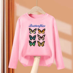 Paris Butterfly Eiffel Tower Long-Sleeve Cotton Tee for Girls
