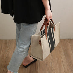 Striped Canvas Bucket Tote – Large Capacity Shoulder & Crossbody Bag