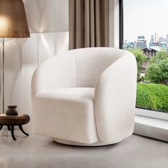 White Swivel Bouclé Tub Chair – Modern Upholstered Lounge Seat