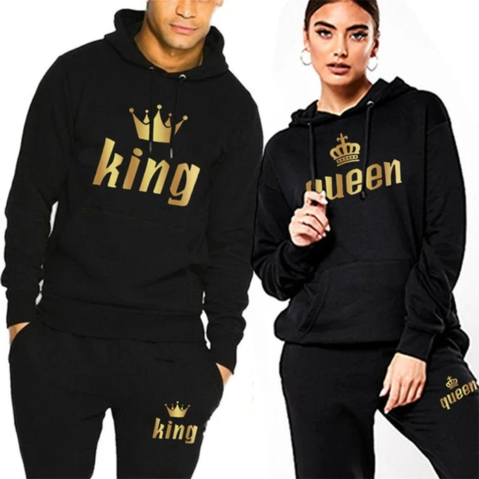 King & Queen Couple Tracksuit, Matching Hoodie & Joggers Set
