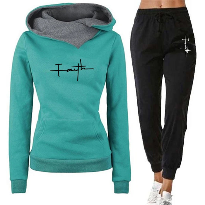 Women's Casual Tracksuit, 2-Piece Hooded Sweatshirt & Joggers Set, Green