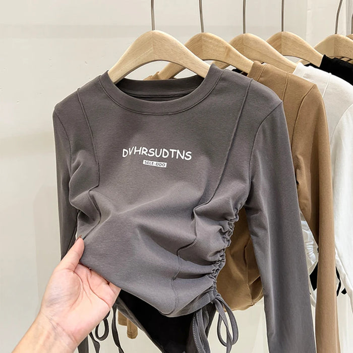 Girls' Long-Sleeve Cotton Tee, Soft & Stylish Everyday Wear, grey