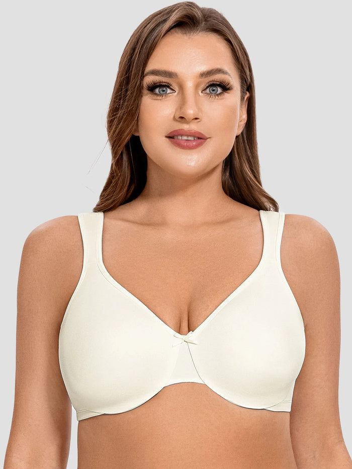 MELENECA Women’s Seamless Minimizer Bra, Unlined, Comfortable & Plus Size Support, Off White