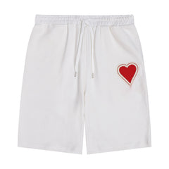 Men’s Designer Heart-Print Jogger Shorts – Hip Hop Casual Streetwear