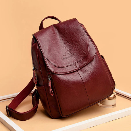 Women's Large Capacity PU Leather Backpack – Stylish Travel & School Bag
