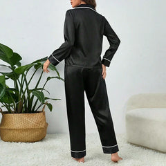 Plus Size Silk Pyjama Set – Soft Button-Up Long Sleeve Loungewear