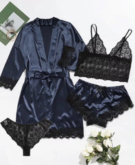 Satin Lace Trim Pajama Set